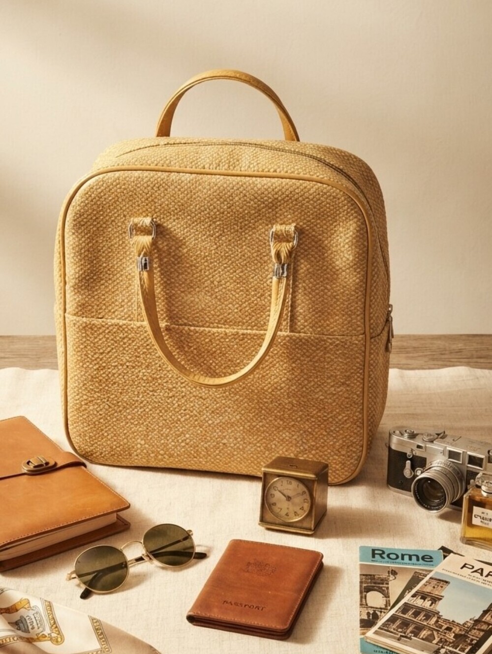 Vintage Lady Baltimore Yellow White Structured Overnight Luggage Bag